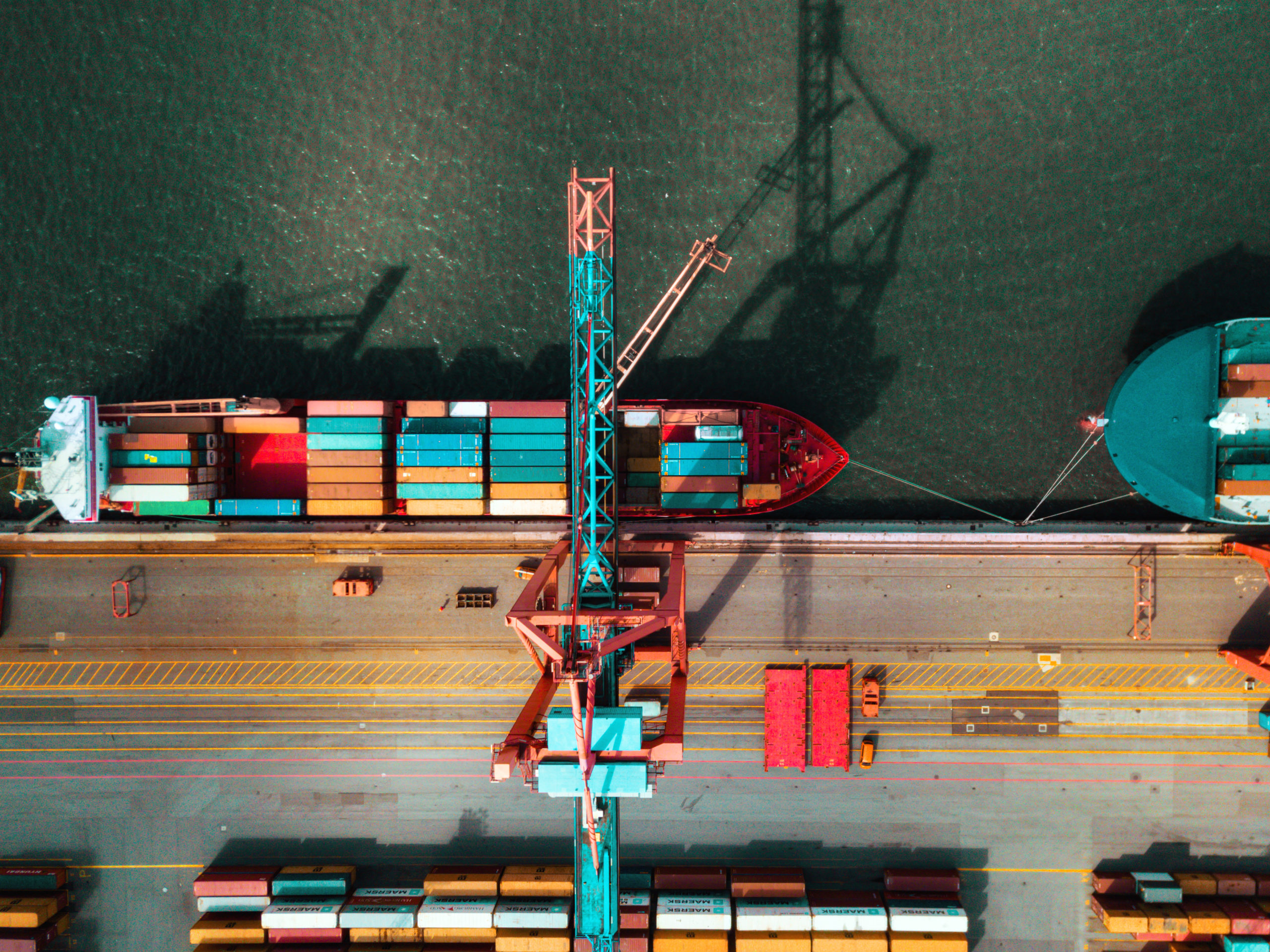 High Angle View On Cargo Crane Container Terminal